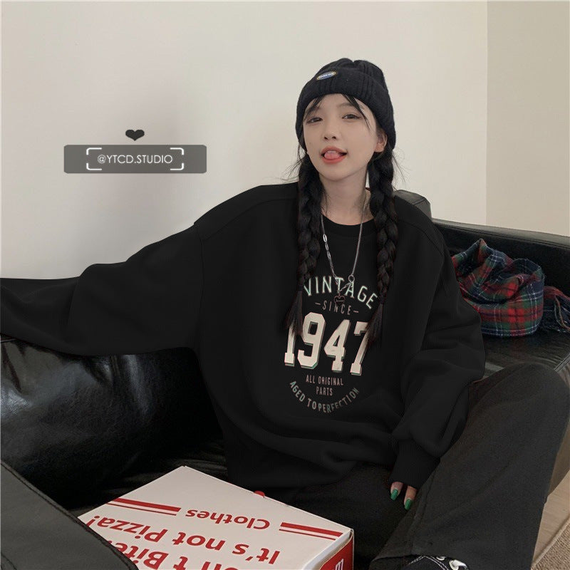 Damen lässiger Oversized Sweatshirt mit Vintage-Druck EB