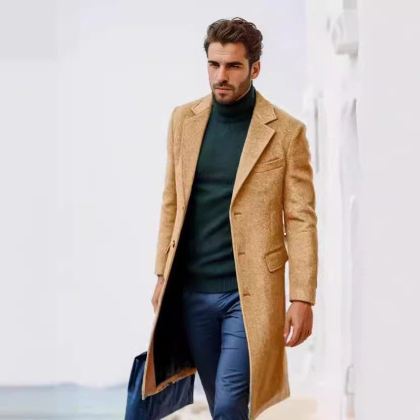 Herren eleganter lange Wool Blend Mantel EB