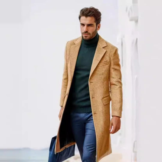 Herren eleganter lange Wool Blend Mantel EB
