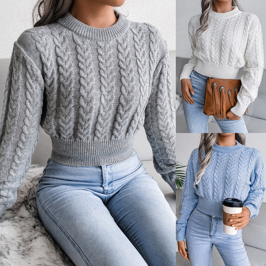 Damen Grobstrickpullover mit strukturiertem Zopfmuster und tailliertem Schnitt EB