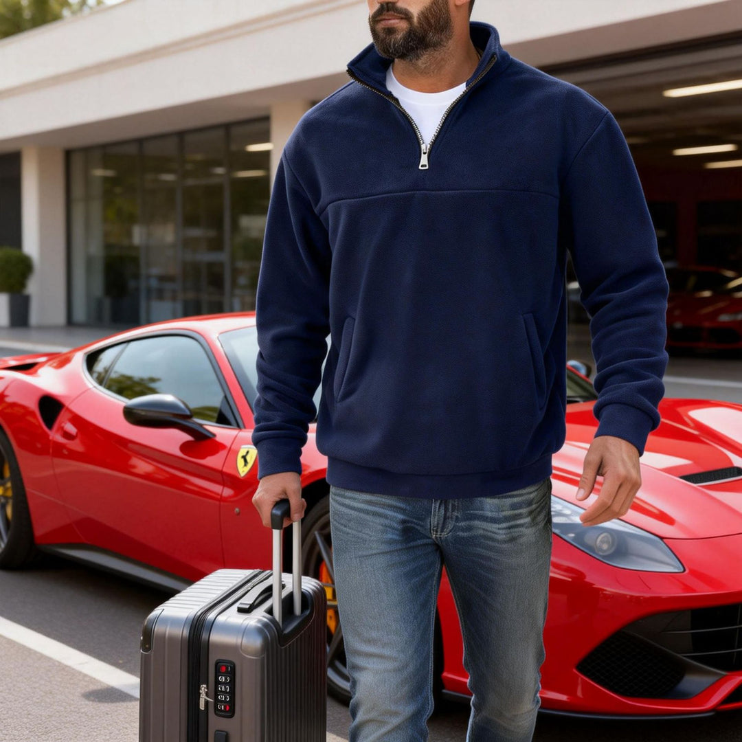 Herren nan warmer Fleece-Halbzip-Pullover mit Stehkragen, Kängurutasche und Relaxed Fit EB