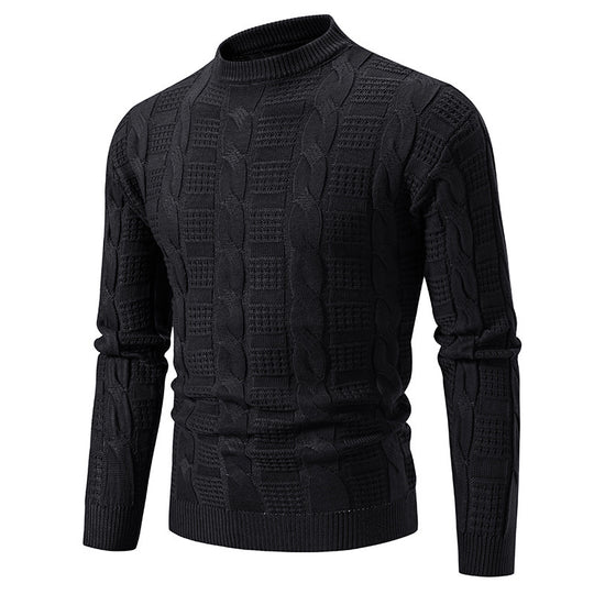 Herren eleganter Strickpullover mit hochgeschlossenem Kragen und Zopfmuster EB