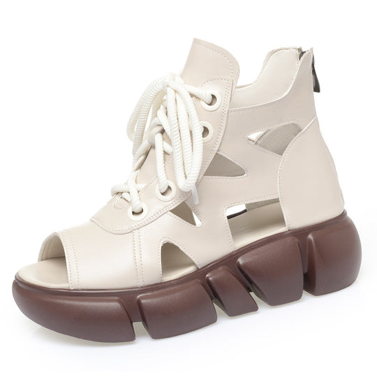 Damen Sportliche Sandalen mit luftiger Schnürung und robustem Blockabsatz EB