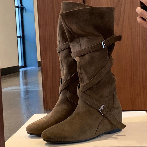 Damen Elegante Stiefel mit verstellbarem Riemen und komfortablem Fußbett EB
