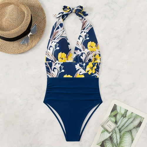 Damen Hochgeschnittener Floral Badeanzug EB