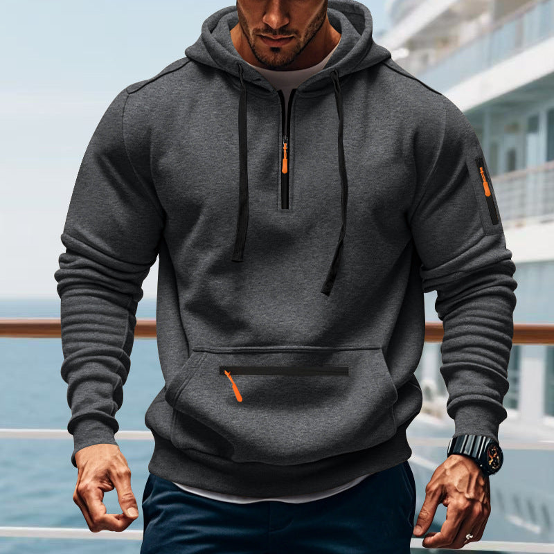 Herren sportlicher Kapuzenpullover mit praktischem Zwei-Wege-Reißverschluss und seitlichen Taschen EB