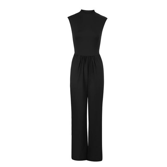 Damen Eleganter Jumpsuit mit hohem Kragen und weitem Bein EB