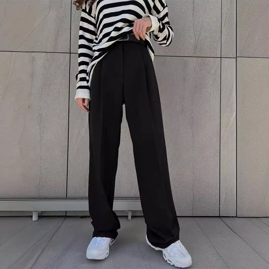 Damen Elegante High-Waist-Hose mit Bügelfalte und Bindegürtel EB