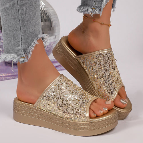 Damen Glitzernde Plattform-Sandalen EB