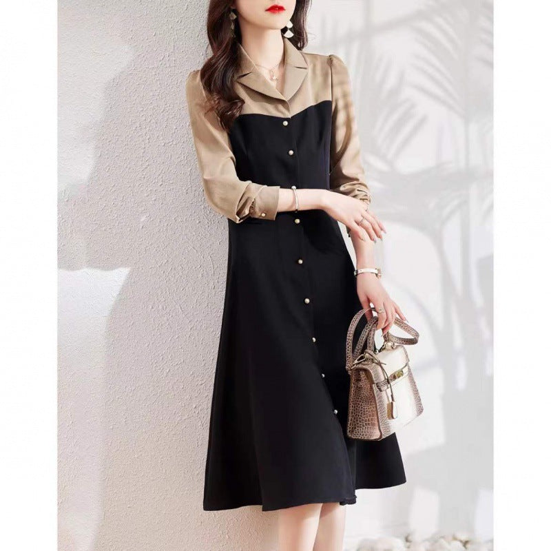 Damen Hemdkleid mit eleganter Knopfleiste und kontrastierendem Oberteil EB