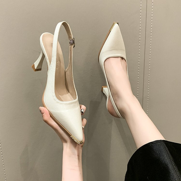 Damen elegante Slingback-Pumps mit spitzer Kappe und glänzender Oberfläche EB