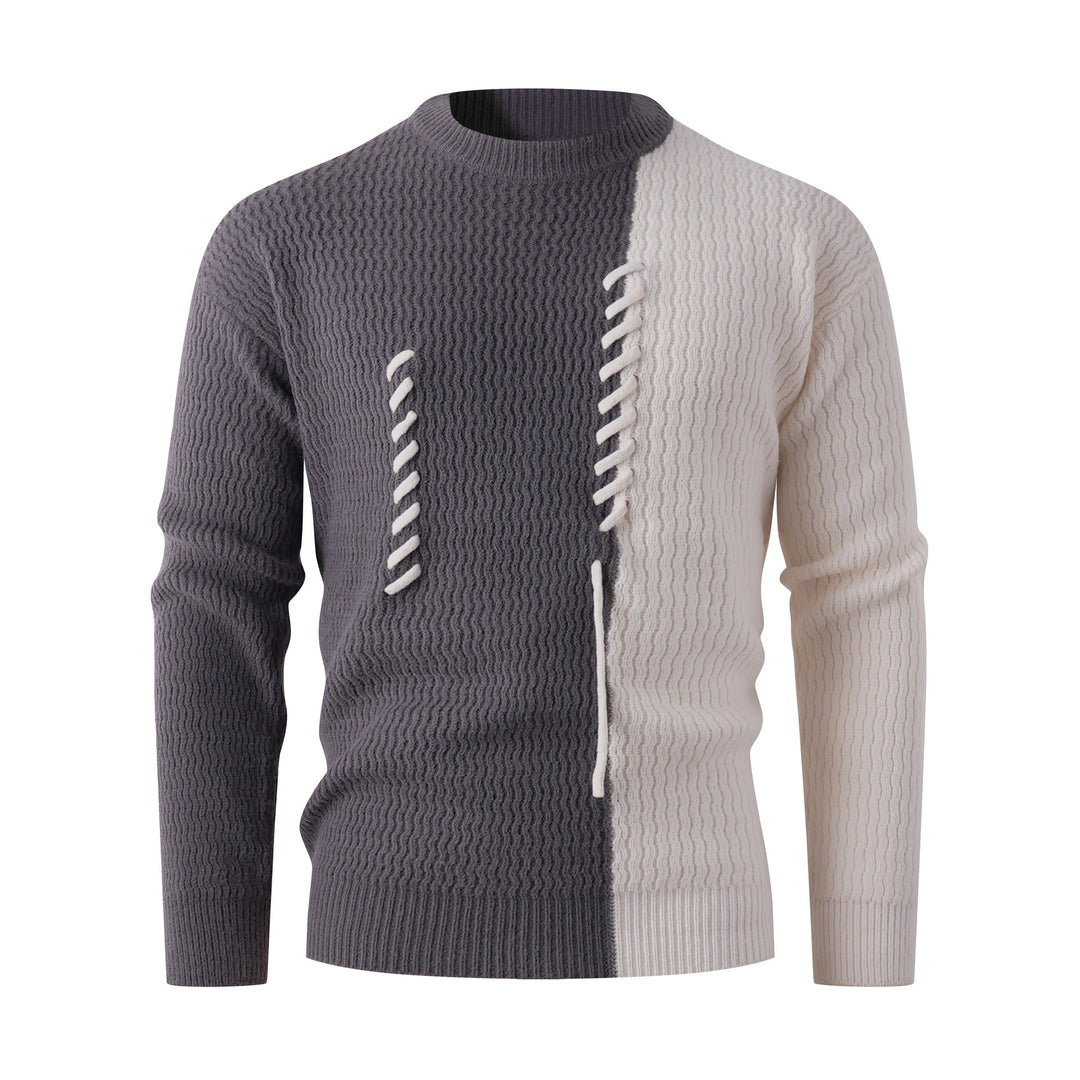 Herren Strickpullover mit modernem Zopfmuster und kontrastierenden Details EB