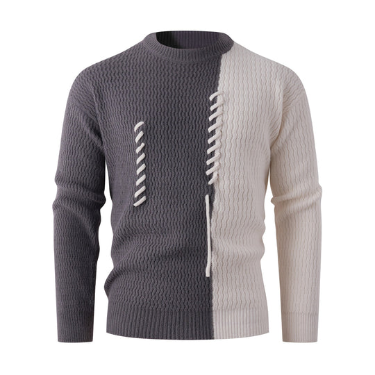 Herren Strickpullover mit modernem Zopfmuster und kontrastierenden Details EB