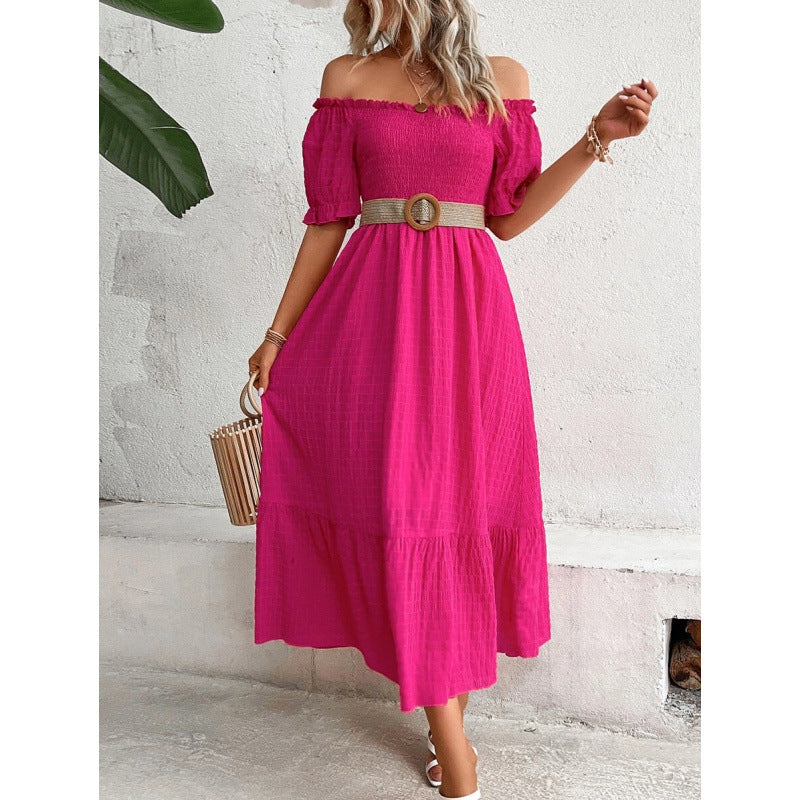 Damen Off-Shoulder Maxikleid mit voluminösen Ärmeln und fließendem Schnitt EB