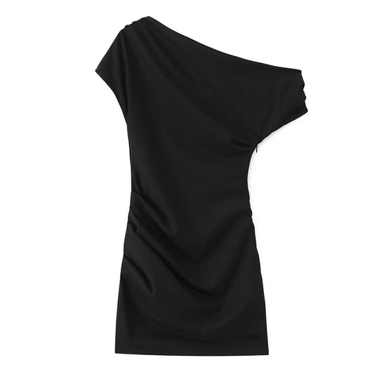 Damen asymmetrisches Cocktailkleid mit drapiertem Design EB