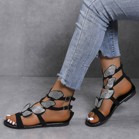Damen Glitzernde Riemchensandalen mit floralem Design EB