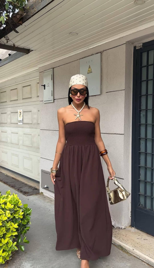 Damen Maxikleid mit elegantem Oberteil und fließendem Rock EB