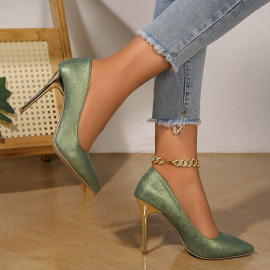Damen klassische High Heels mit filigranem Design und Glanz-Akzenten EB