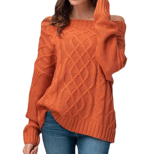 Damen Grobstrickpullover mit asymmetrischem Ausschnitt und Zopfmuster EB
