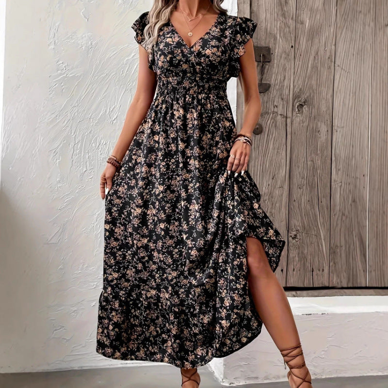 Damen Maxikleid mit floralem Design und voluminösen Ärmeln EB