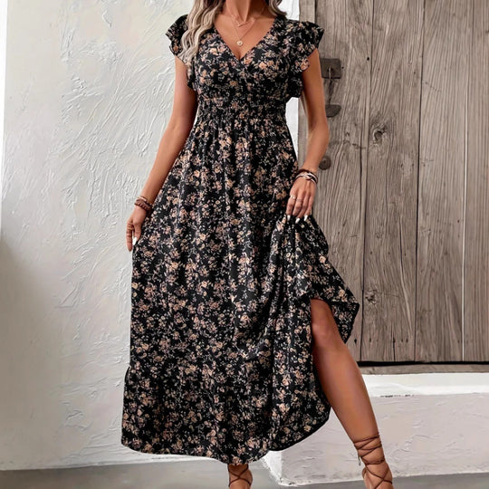 Damen Maxikleid mit floralem Design und voluminösen Ärmeln EB