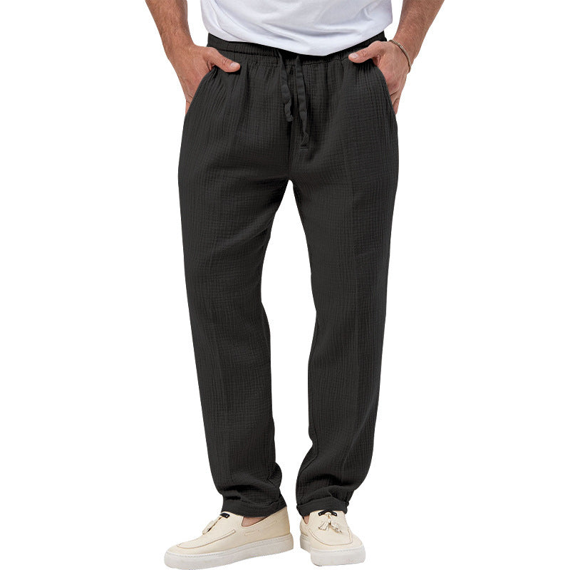 Herren nan entspannte Crinkle-Freizeithose mit Elastikbund Kordelzug geradem Bein und Eingrifftaschen EB