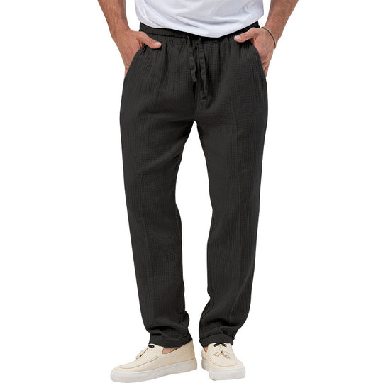 Herren nan entspannte Crinkle-Freizeithose mit Elastikbund Kordelzug geradem Bein und Eingrifftaschen EB