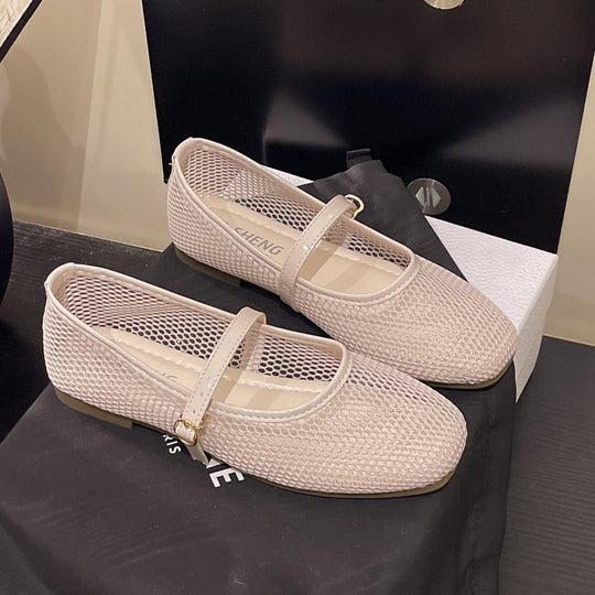 Damen Bequeme Mesh-Ballerinas mit verstellbarem Riemchen EB