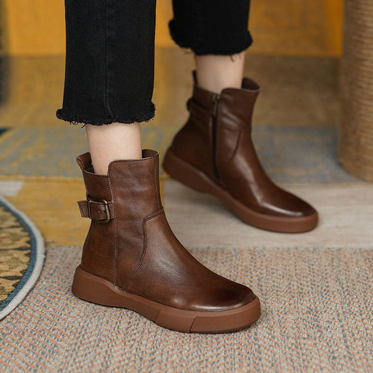 Damen nan knöchelhohe Lederoptik-Sneaker-Boots mit verstellbarem Fersenriemen, Zugschlaufe und rutschfester Gummisohle EB