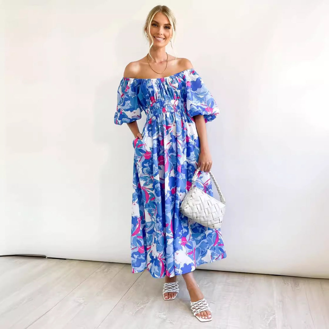 Damen Luftiges Maxikleid mit floralem Design und elastischem Taillenbund EB