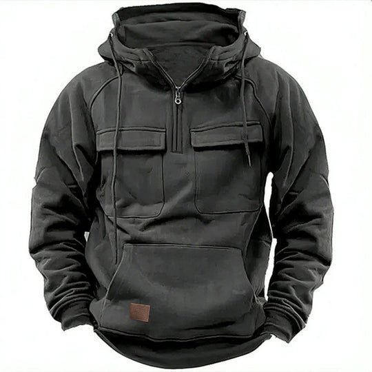 Herren Funktionale Kapuzenpullover mit Praktischen Taschen und Kurzem Reißverschluss EB
