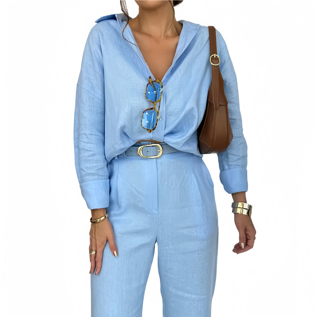 Damen angesagter Leinen-Jumpsuit mit tailliertem Schnitt und langen Ärmeln EB