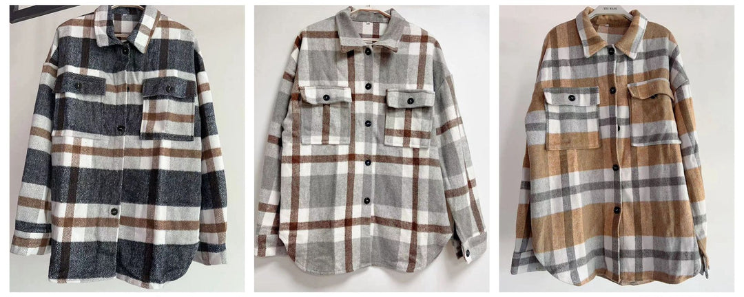 Damen Karierte Flanelljacke mit Lässigem Schnitt und Aufgesetzten Taschen EB