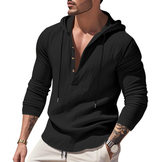 Herren lässiges Langarm-Hoodie mit Knopfleiste und modernem Schnitt EB