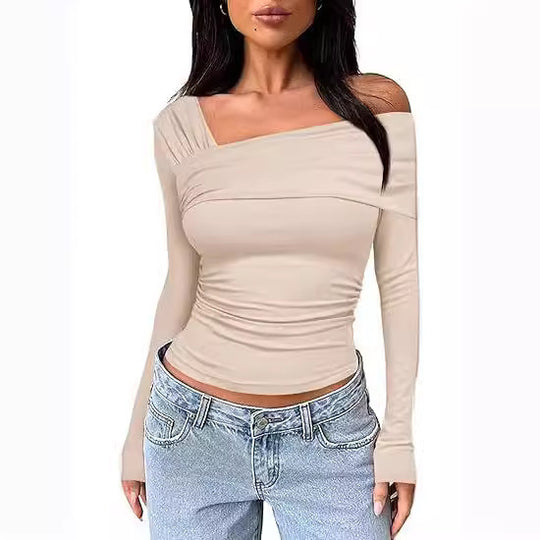 Damen Wickelshirt mit asymmetrischem Ausschnitt und raffiniertem Stretch EB