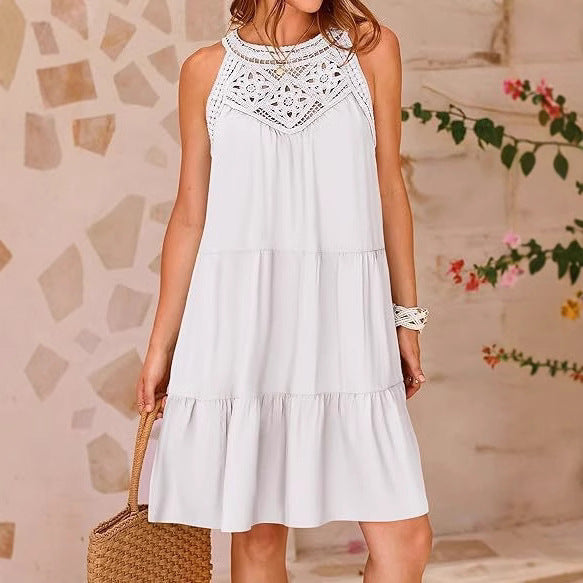Damen luftiges Sommerkleid mit detaillierter Häkelspitze EB