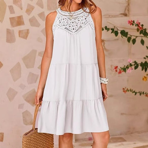 Damen luftiges Sommerkleid mit detaillierter Häkelspitze EB
