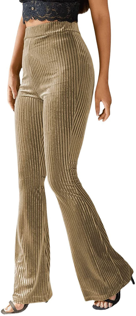 Damen nan hoch taillierte gerippte Samt-Schlaghose mit weitem Schlag und Stretchbund EB