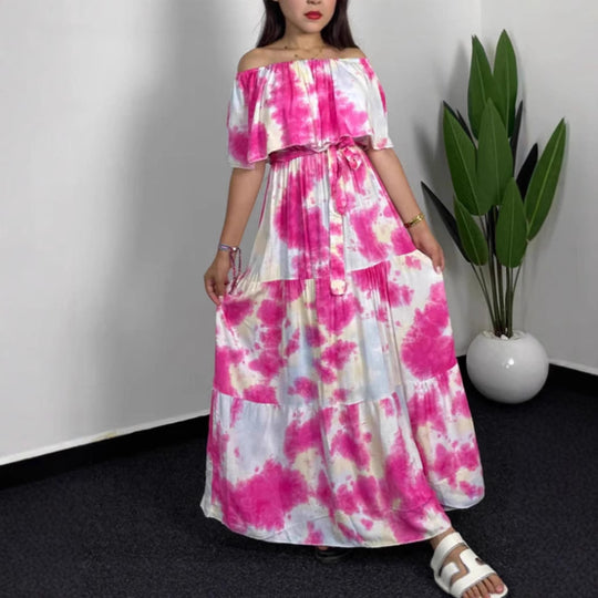 Damen Maxikleid mit Off-Shoulder-Design und geschmackvollem Bindegürtel EB