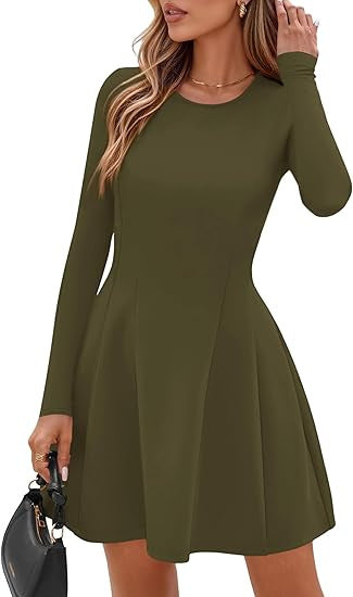 Damen Langärmeliges A-Linien Skaterkleid mit figurschmeichelnden Nähten EB