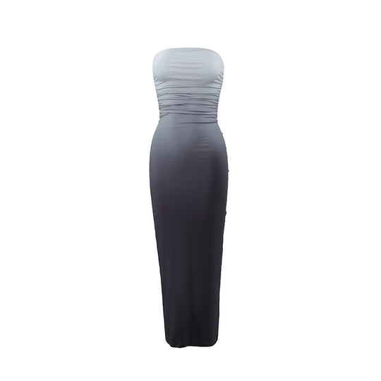 Damen elegantes trägerloses Maxikleid mit Farbverlauf EB