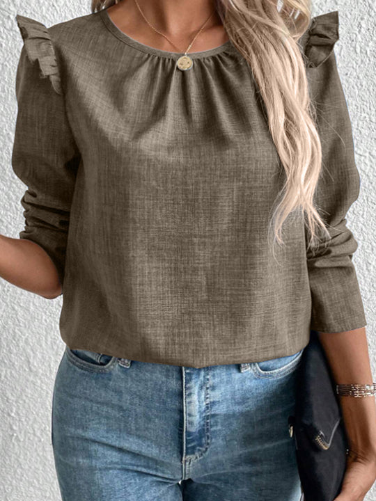 Damen Elegante Bluse mit Rüschendetails und Rundhalsausschnitt EB