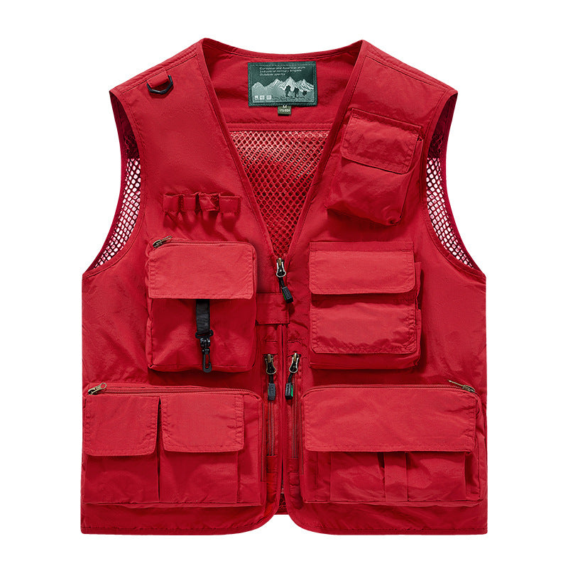 Herren Multifunktionale Outdoor-Utility‑Weste mit Mesh‑Innenfutter und zahlreichen Taschen EB