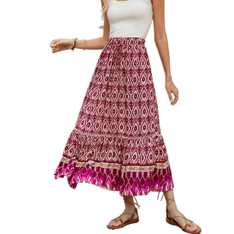 Damen Bohemian Stufen Maxi Rock EB