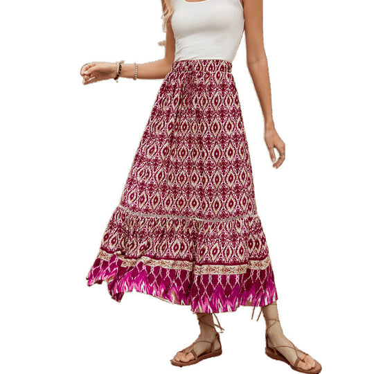 Damen Bohemian Stufen Maxi Rock EB