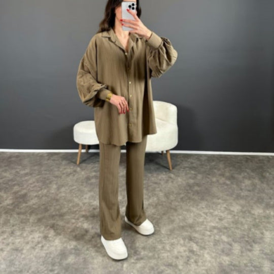 Damen Stylish gestreiftes Hemd mit weitem Beinanzug EB
