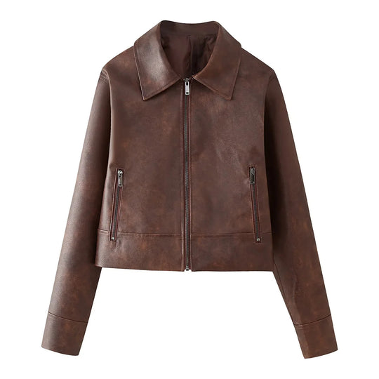 Damen Kunstjacke im eleganten Cropped-Design mit praktischen Reißverschlusstaschen EB
