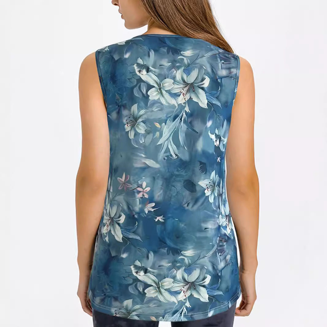 Damen Ärmelloses Blusenshirt mit floralem Print und atmungsaktivem Material EB