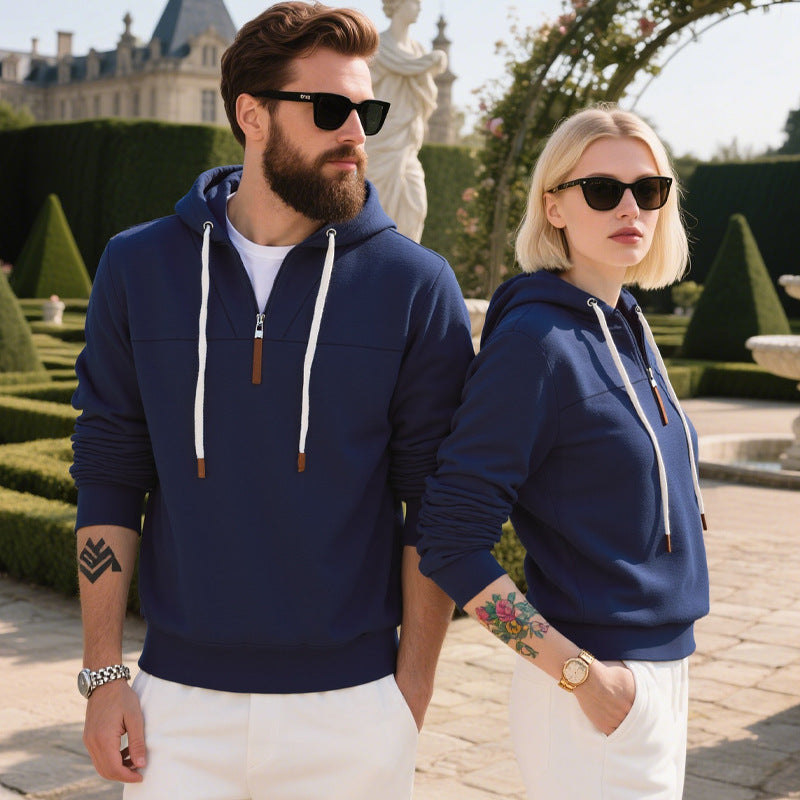 Herren modischer Fleece-Hoodie mit halbem Reißverschluss und Kängurutasche EB
