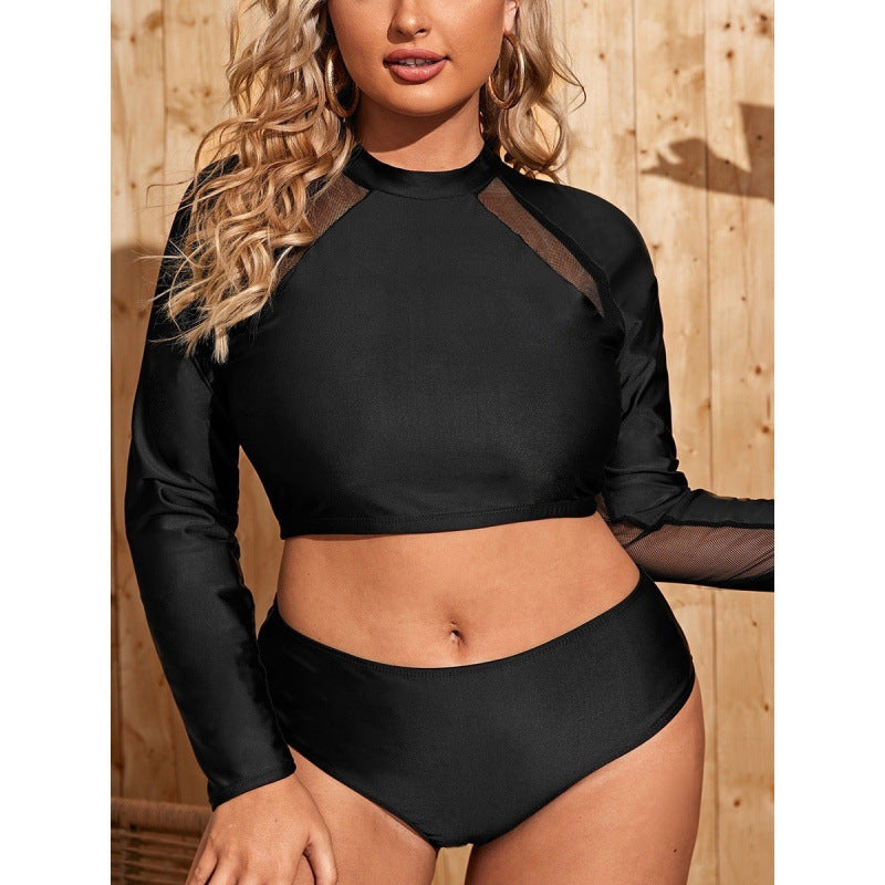 Damen Surf-Badeanzug mit langärmligem Mesh-Oberteil und hoch geschnittenem Höschen EB